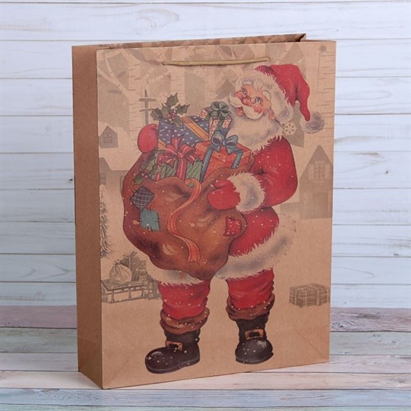Пакет бумажный "Дед Мороз с подарками" 31,5х41,5 см - фото 15340