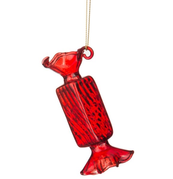 Елочная игрушка "Конфета" красная стеклянная - фото 15376