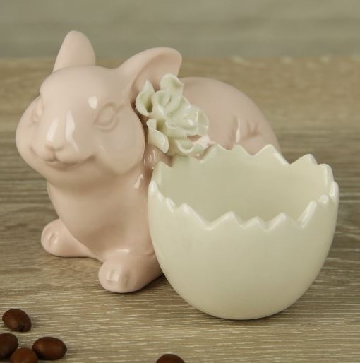 Статуэтка-подставка для яйца  "Пасхальный заяц" розовый - фото 16052