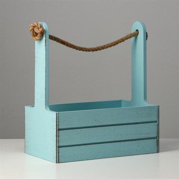 Ящик деревянный 25.5х15х30 см с ручками синий - фото 32945