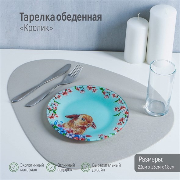 Тарелка обеденная «Кролик», d=23 см, цвет голубой - фото 33601
