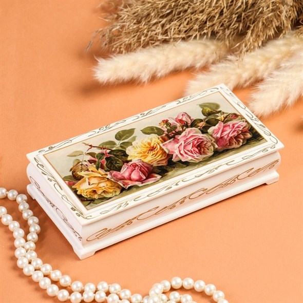 Шкатулка - купюрница «Розы», белая, 8,5×17 см, лаковая миниатюра - фото 34208