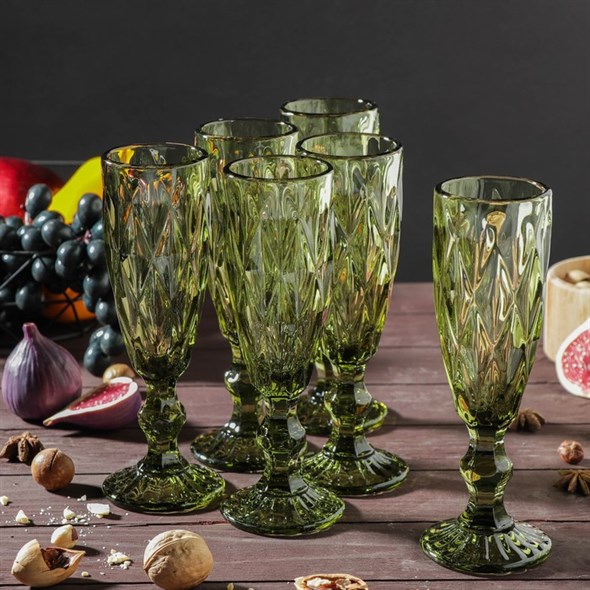 Набор бокалов стеклянных для шампанского  «Круиз», 160 мл, 7×20 см, 6 шт, цвет зелёный - фото 34630