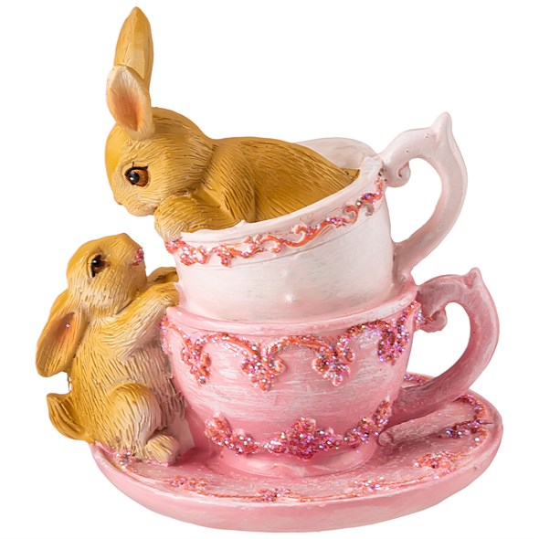 Статуэтка "кролики в чашке" 7,5х7х8 см - фото 36271