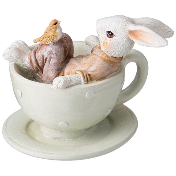 Статуэтка "кролик в чашке с птичкой" 10,5х8,5х8 см - фото 36325