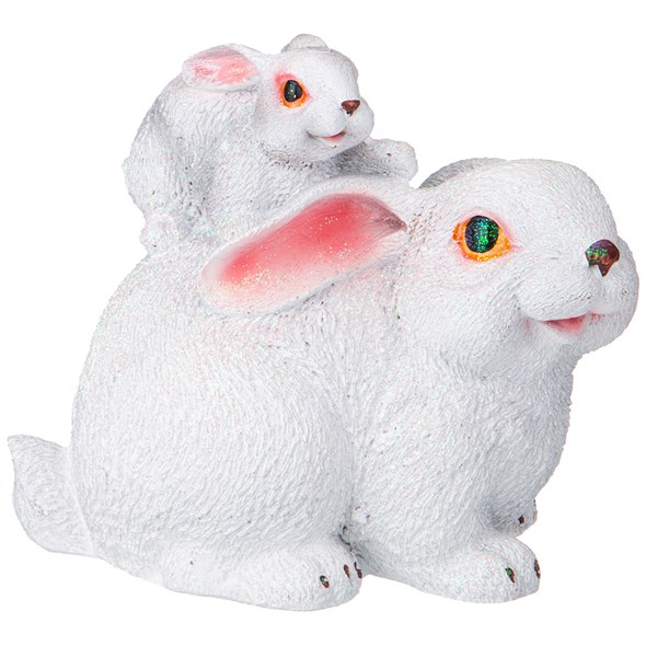 Фигурка декоративная "заяц с зайчонком "  высота=23см цвет:белый с глиттером - фото 36386