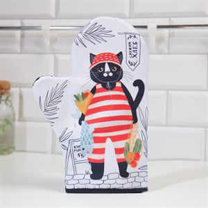 Варежка-прихватка Кот с покупками 20х28см,габардин, 35% х/л, 65% п/э, ватин 250г/м2