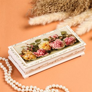 Шкатулка - купюрница «Розы», белая, 8,5×17 см, лаковая миниатюра