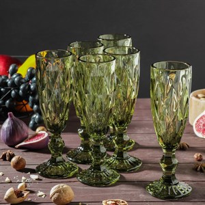 Набор бокалов стеклянных для шампанского  «Круиз», 160 мл, 7×20 см, 6 шт, цвет зелёный