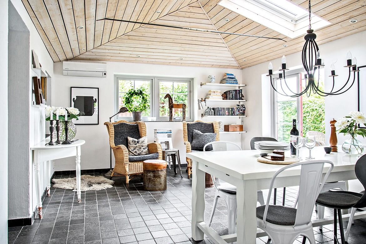 Скандинавский стиль в интерьере загородного дома внутри фото кухня и зал