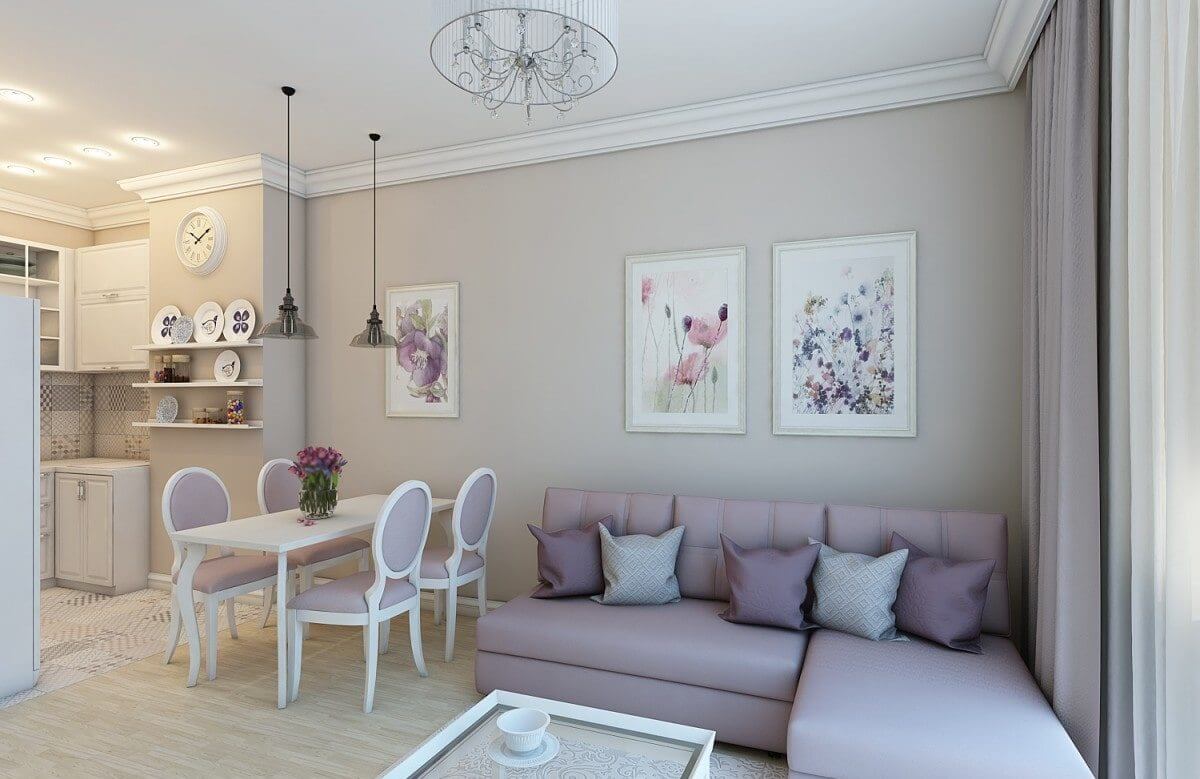 Сиреневая гостиная — 65 фото идей элегантного дизайна
